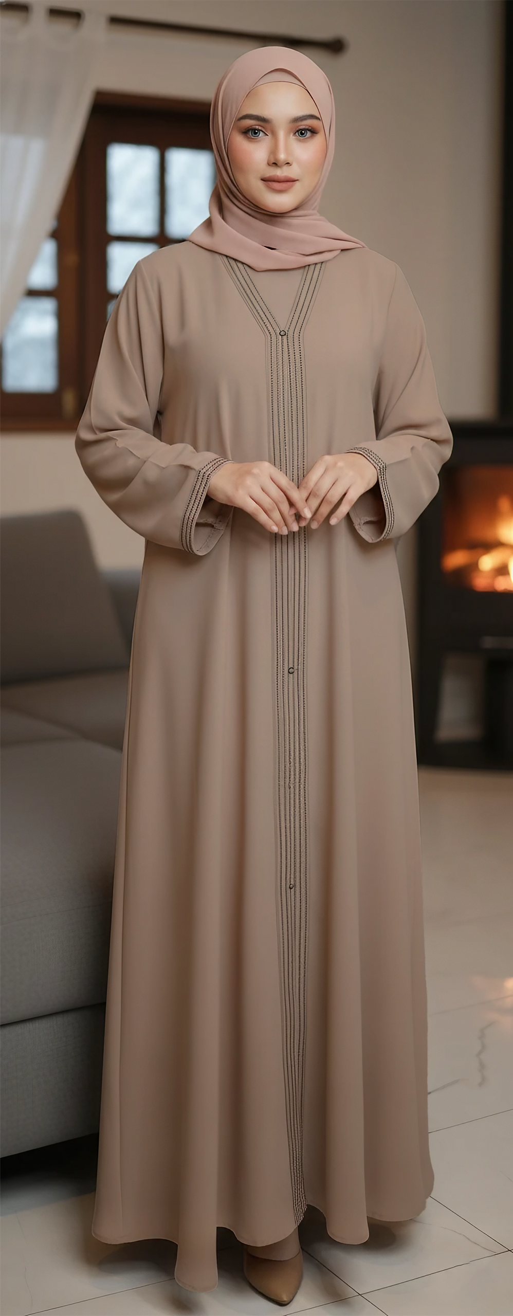 Front Open Chiffon Abaya with Scarf | Elegant Bell Sleeve Modest Wear