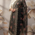 Black Organza Dupatta with Printed & Embroidered Border – Elegant & Sheer