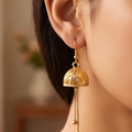 Gold Filigree Openwork Jhumka Earrings | Traditional Hanging Chain Tassel Drops