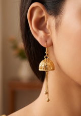 Gold Filigree Openwork Jhumka Earrings | Traditional Hanging Chain Tassel Drops