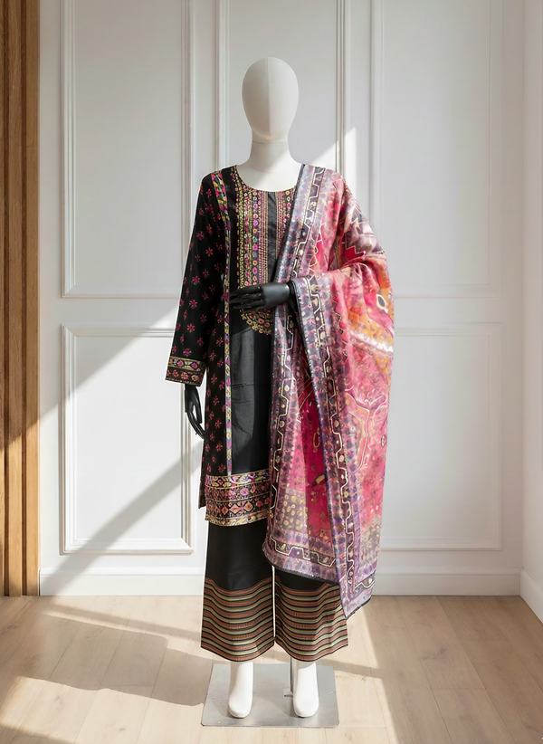 Erum Eman Luxury Silk 3-Piece Suit – Printed Silk Shirt