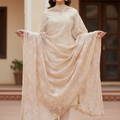 Voile Silk Dupatta with Full Embroidery & Four-Sided Border – Elegant & Festive