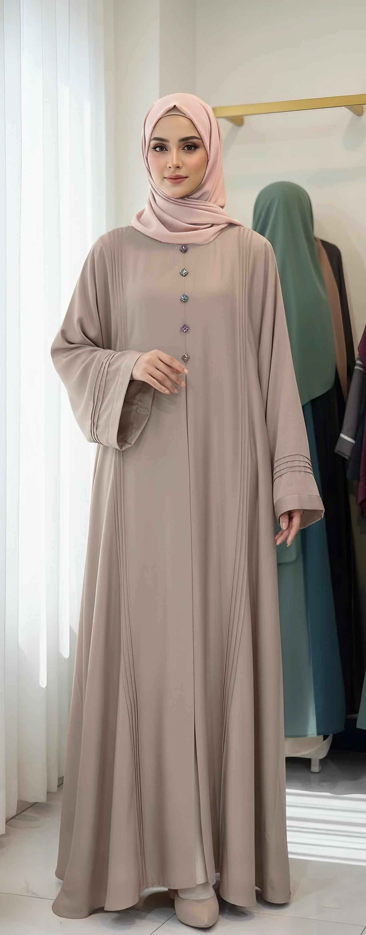 Premium Crinkle Chiffon Abaya with Waist Belt & Hijab