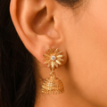 Gold Sunflower Stud Filigree Jhumka Earrings | Zircon Center Ethnic Drop Jewelry