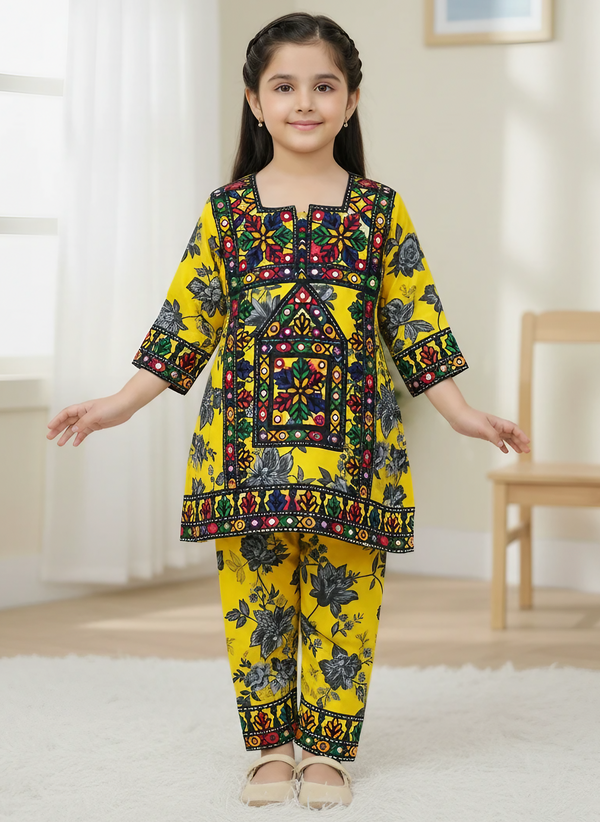 Soft Cotton Embroidered Dress for Girls – 2-Piece Outfit