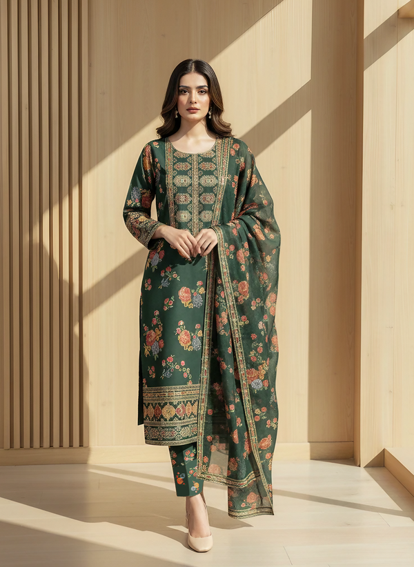 Most Demanded Green Silk 3-Piece Outfit – Karina Style