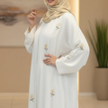 3-Piece Embroidered Front Open Chiffon Abaya in Brown | Hijab & White Niqab