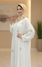 3-Piece Embroidered Front Open Chiffon Abaya in Brown | Hijab & White Niqab