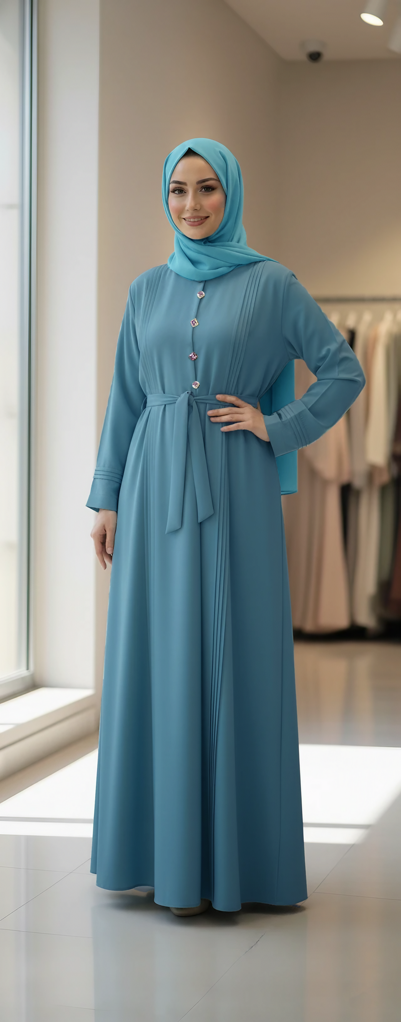 Crinkle Chiffon Belted Abaya with Matching Hijab
