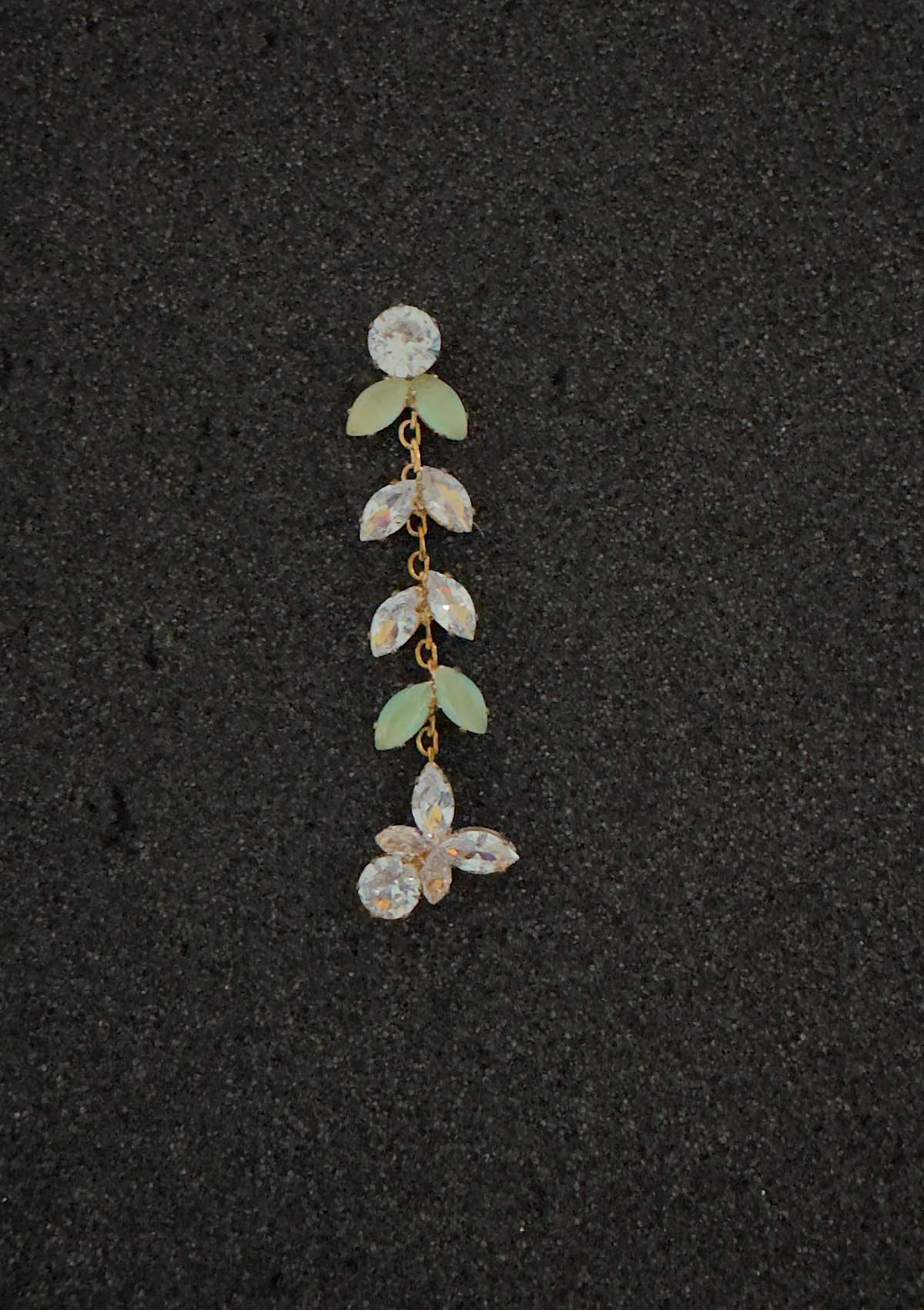 Mint Green & Crystal Zircon Leaf Drop Earrings | Statement Party Wear