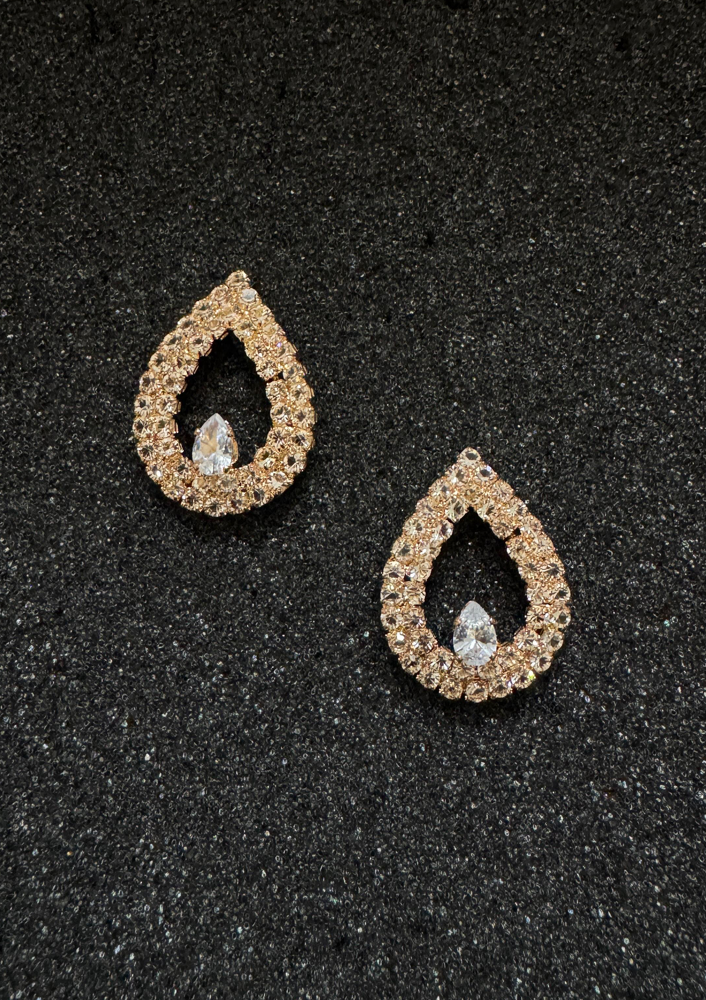 Rose Gold Open Teardrop Crystal Earrings | Pavé Zircon Center Solitaire Studs