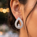 Silver Open Teardrop Pavé Crystal Earrings | Floating Pear Solitaire Studs