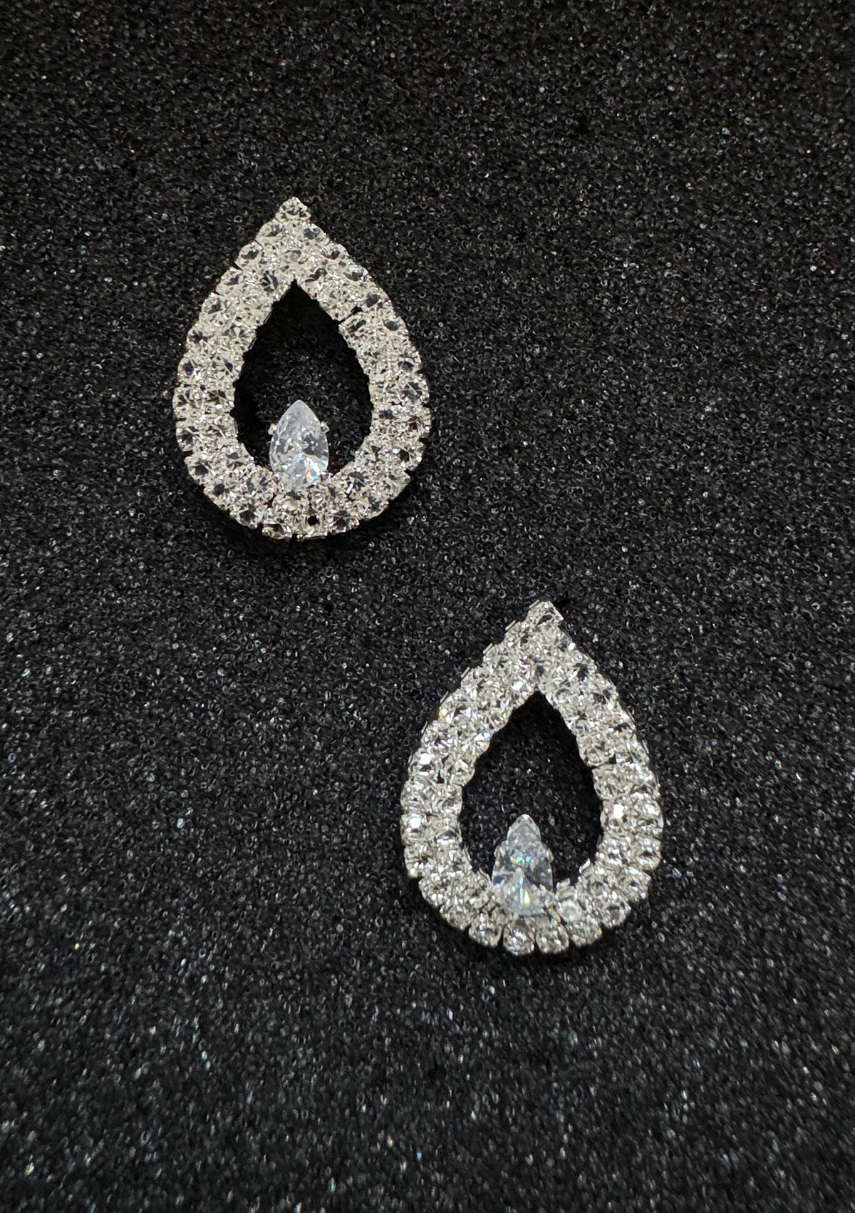 Silver Open Teardrop Pavé Crystal Earrings | Floating Pear Solitaire Studs