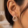 Rose Gold Open Teardrop Crystal Earrings | Pavé Zircon Center Solitaire Studs