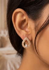Rose Gold Open Teardrop Crystal Earrings | Pavé Zircon Center Solitaire Studs