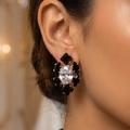 Black & Clear Gem Cluster Statement Earrings | Oval & Geometric Crystal Studs