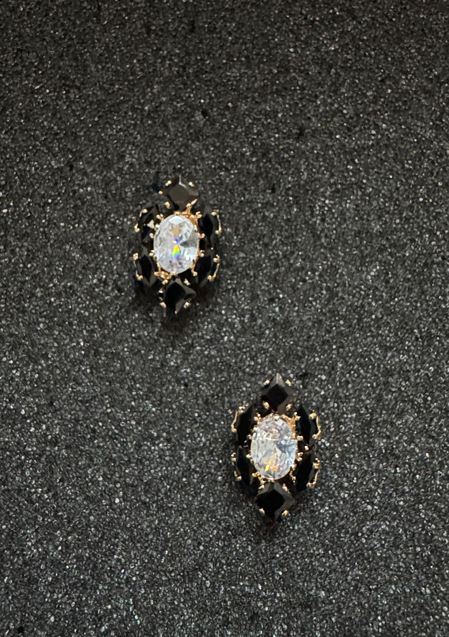 Black & Clear Gem Cluster Statement Earrings | Oval & Geometric Crystal Studs