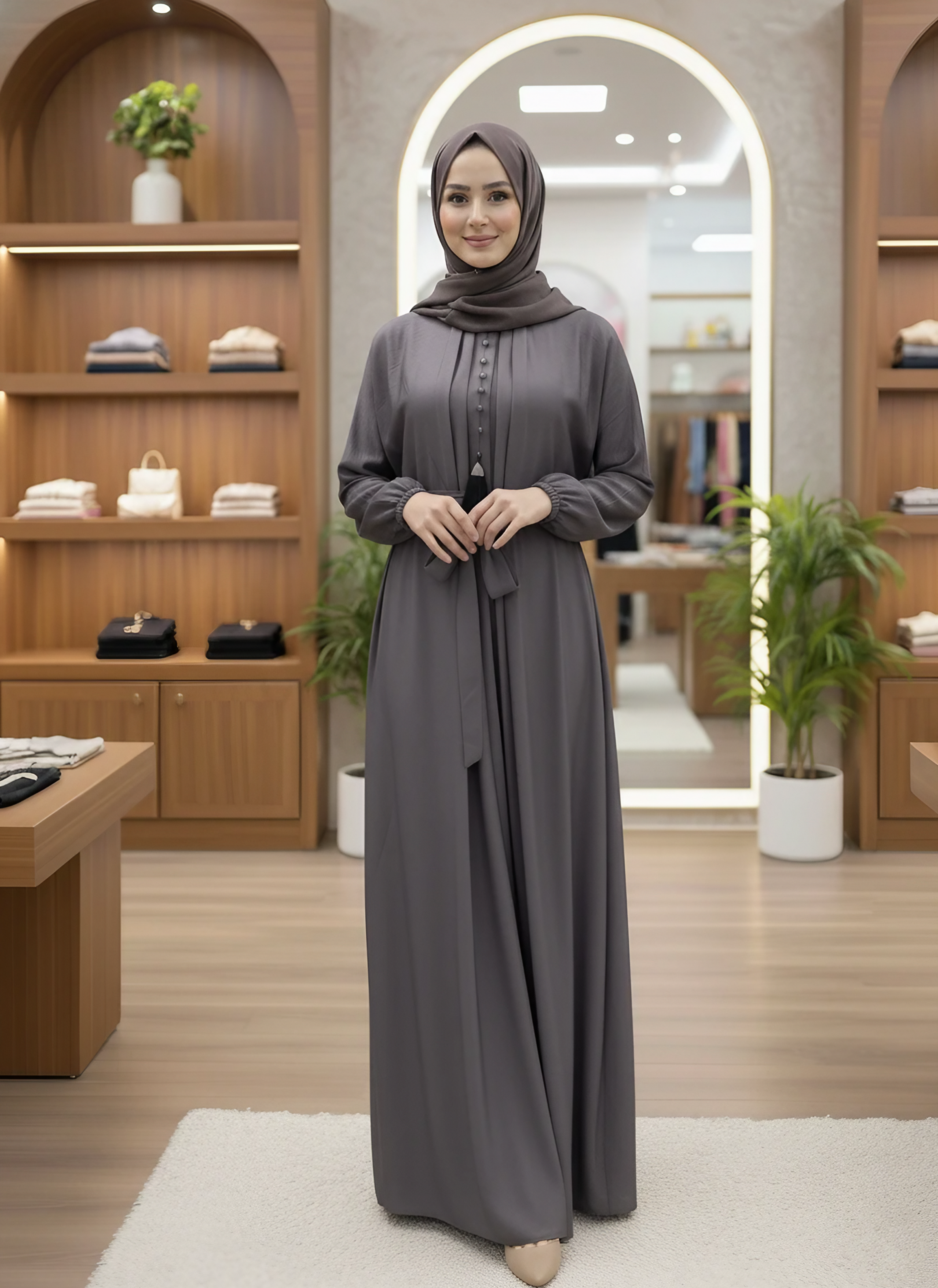 Stylish Abaya with Belt & Matching Hijab