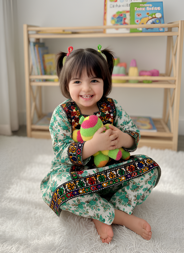 Baby Girl Cotton Suit – Embroidered 2-Piece Outfit