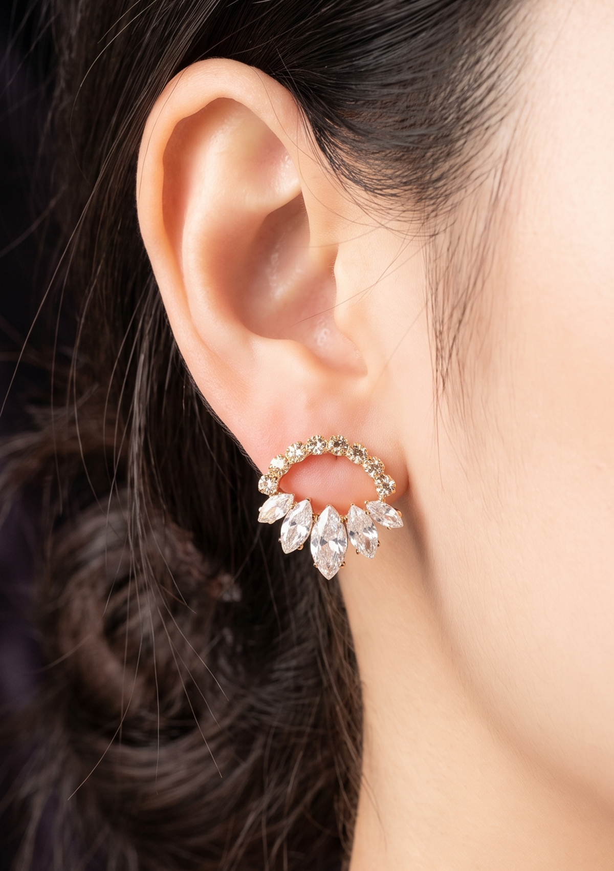 Marquise Crystal Sunburst Open Circle Earrings | Gold Halo Statement Studs
