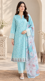 J. Cotton Lawn 3 Piece Dress with Silk Dupatta