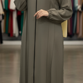 Elegant Front-Open Abaya with Full Zipper, Belt & Hijab
