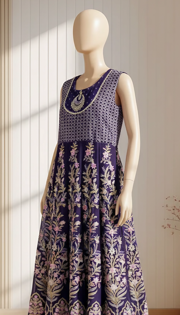 Ivory Embroidered 3-Piece Chiffon Maxi Dress