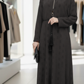 Elegant Self-Print Sheefon Abaya with Belt & Scarf