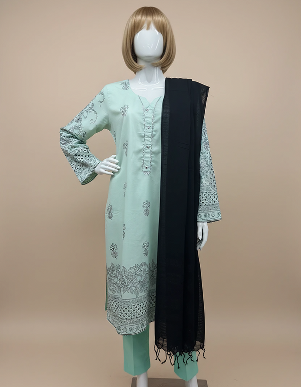 Original J. 3-Piece Block Print Lawn Suit | Custom Stitching with Gota Lace