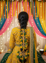 Yellow and Green Floral Tassel Braided Hair Paranda