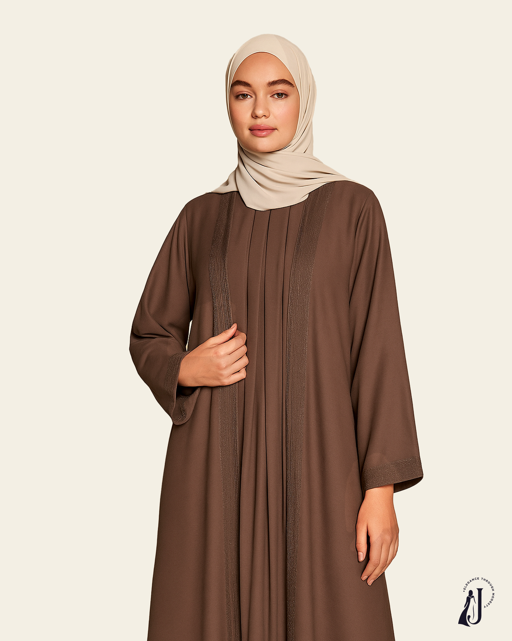 Central Pleated Abaya with Textured Panels – Flowy & Modest