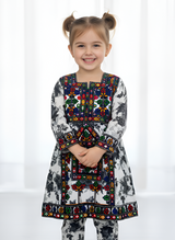 Girls Embroidered 2-Piece Cotton Suit – Printed Kurta & Trouser Set