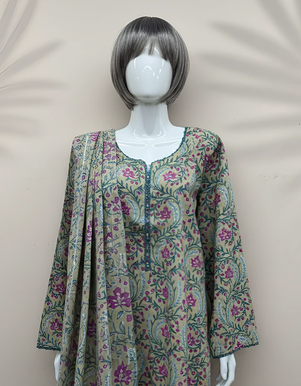 Original J. 2-Piece Printed Lawn Outfit | Custom Stitched with Beaded Neck Design & Lace Detailing
