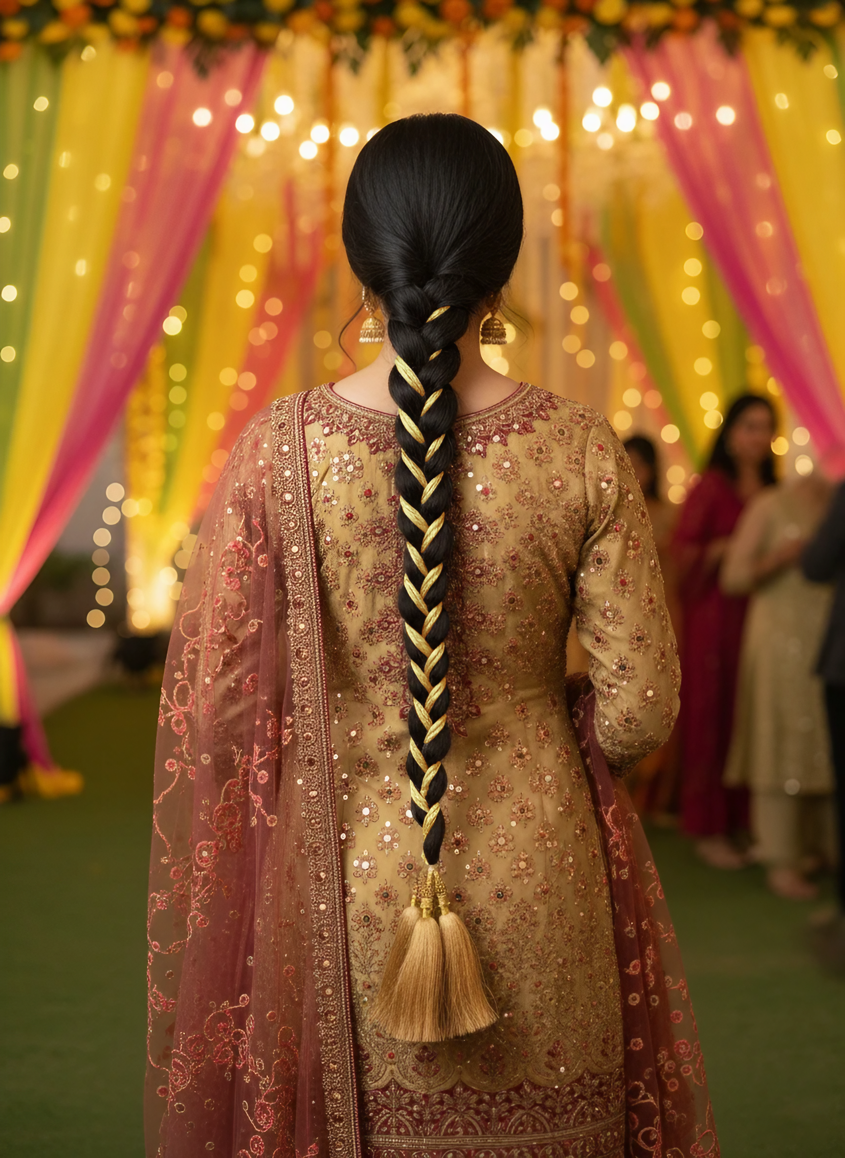 Gold Braided Hair Parranda with Tassels