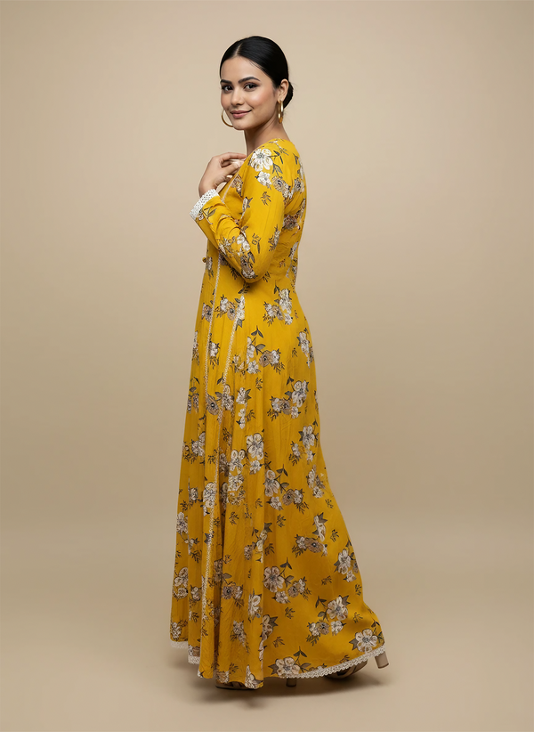 Yellow Floral Linen Maxi Dress