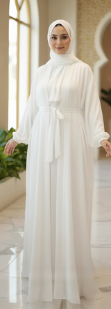Elegant White Chiffon Modest Abaya