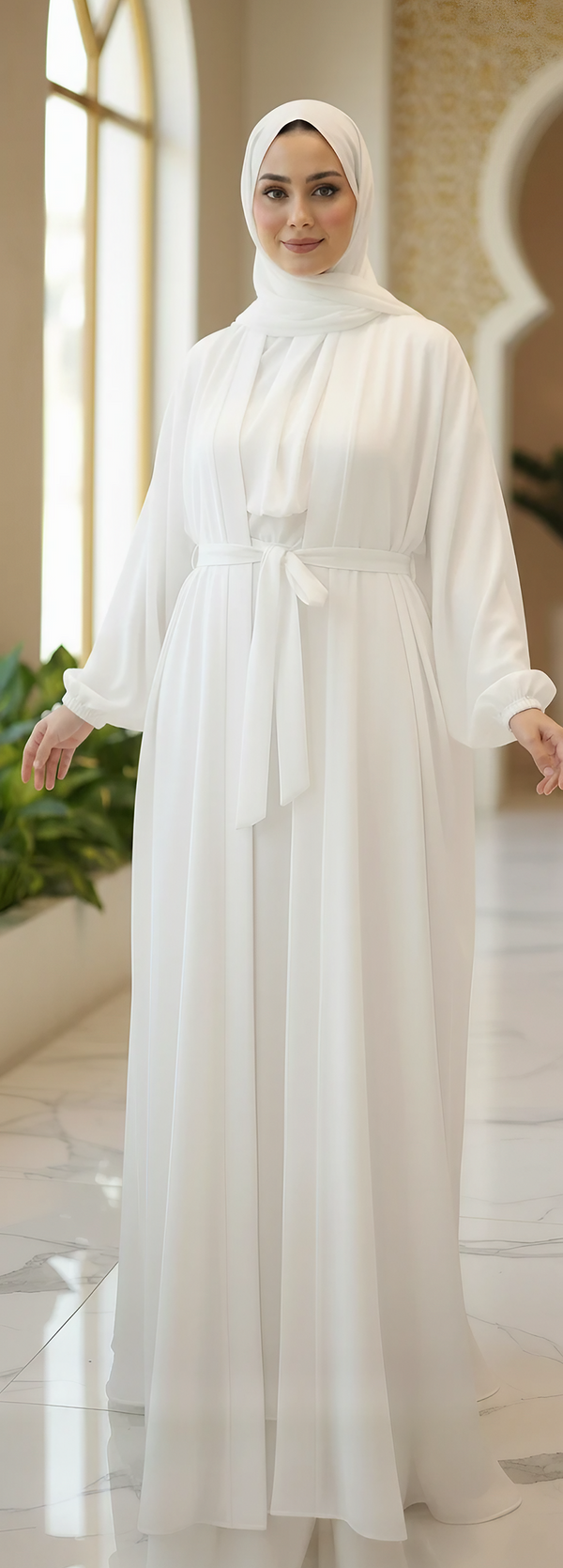 Elegant White Chiffon Modest Abaya