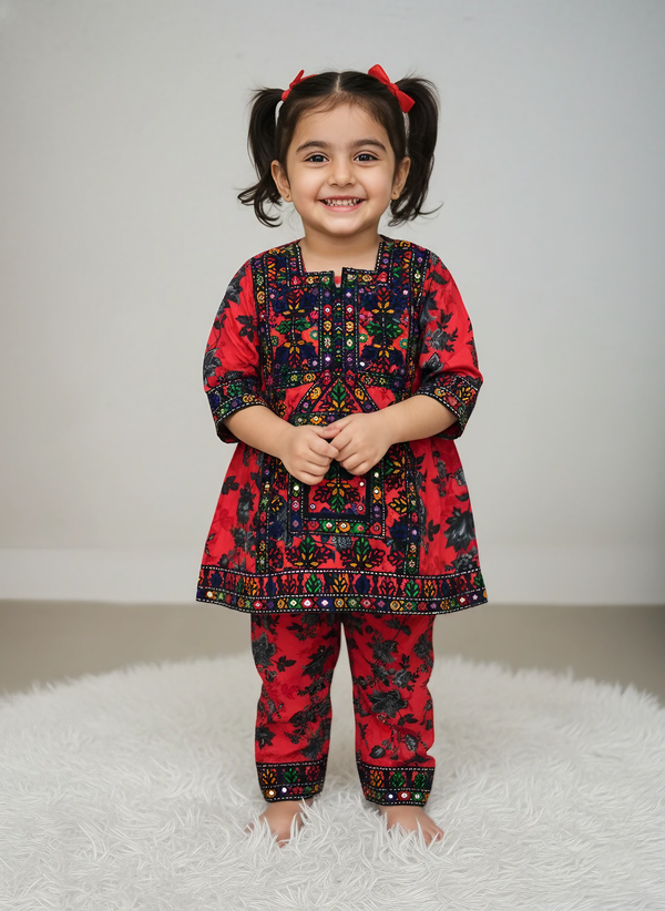 Soft Cotton Embroidered Dress Set for Girls