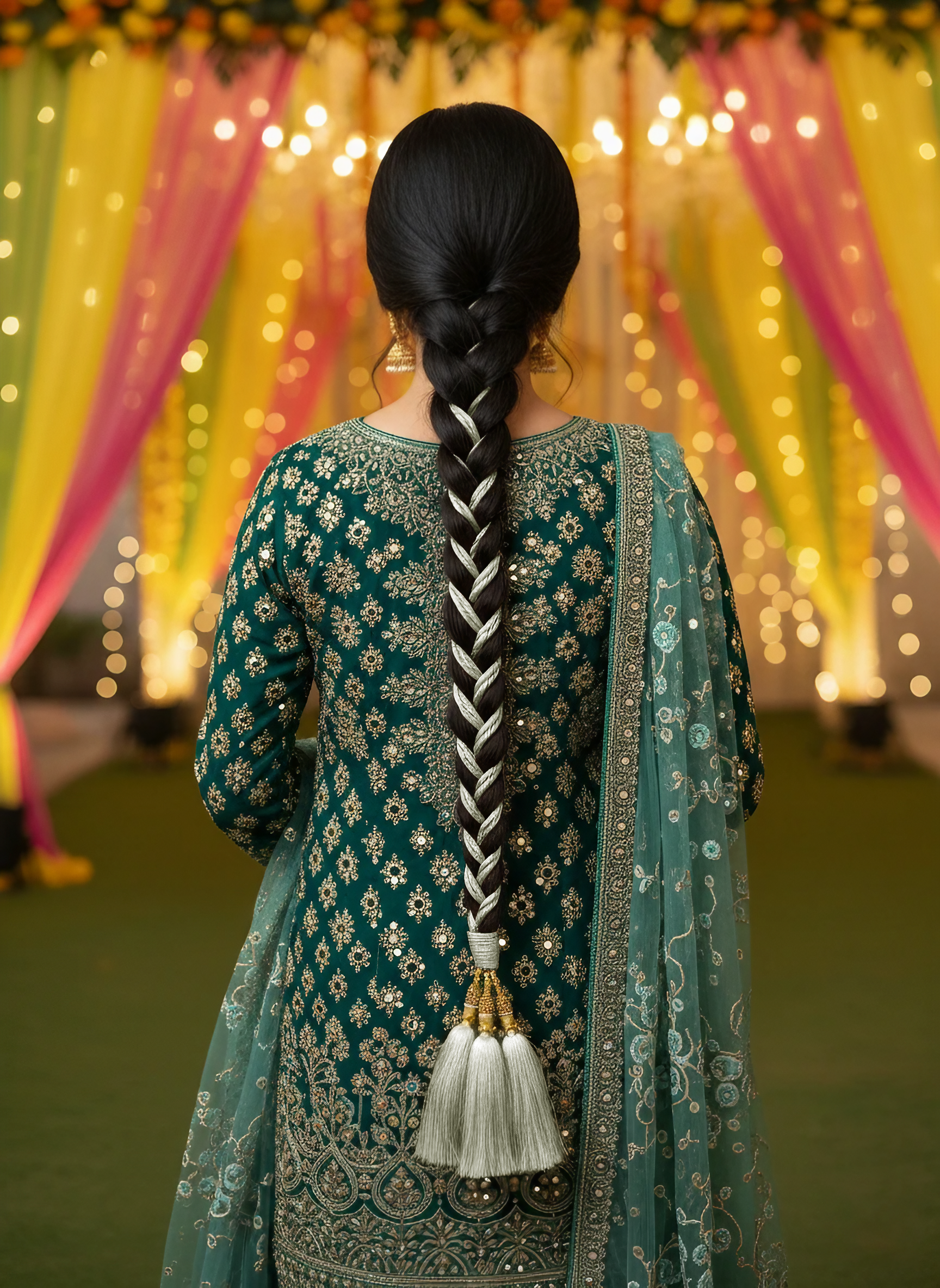 Silver Braided Hair Paranda with White Tassels