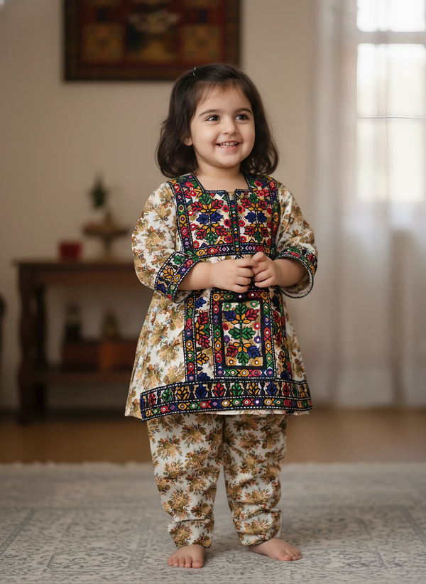 Girl Embroidered Cotton Co-Ord Set – Comfortable Printed Suit