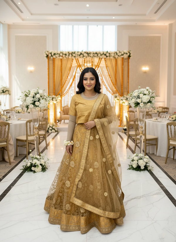 Stunning Golden Brown Net Lehenga with a Silk Blouse *