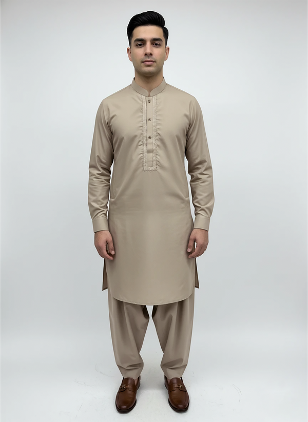 J. Teens Kameez Shalwar Set – Beige Wash & Wear Fabric