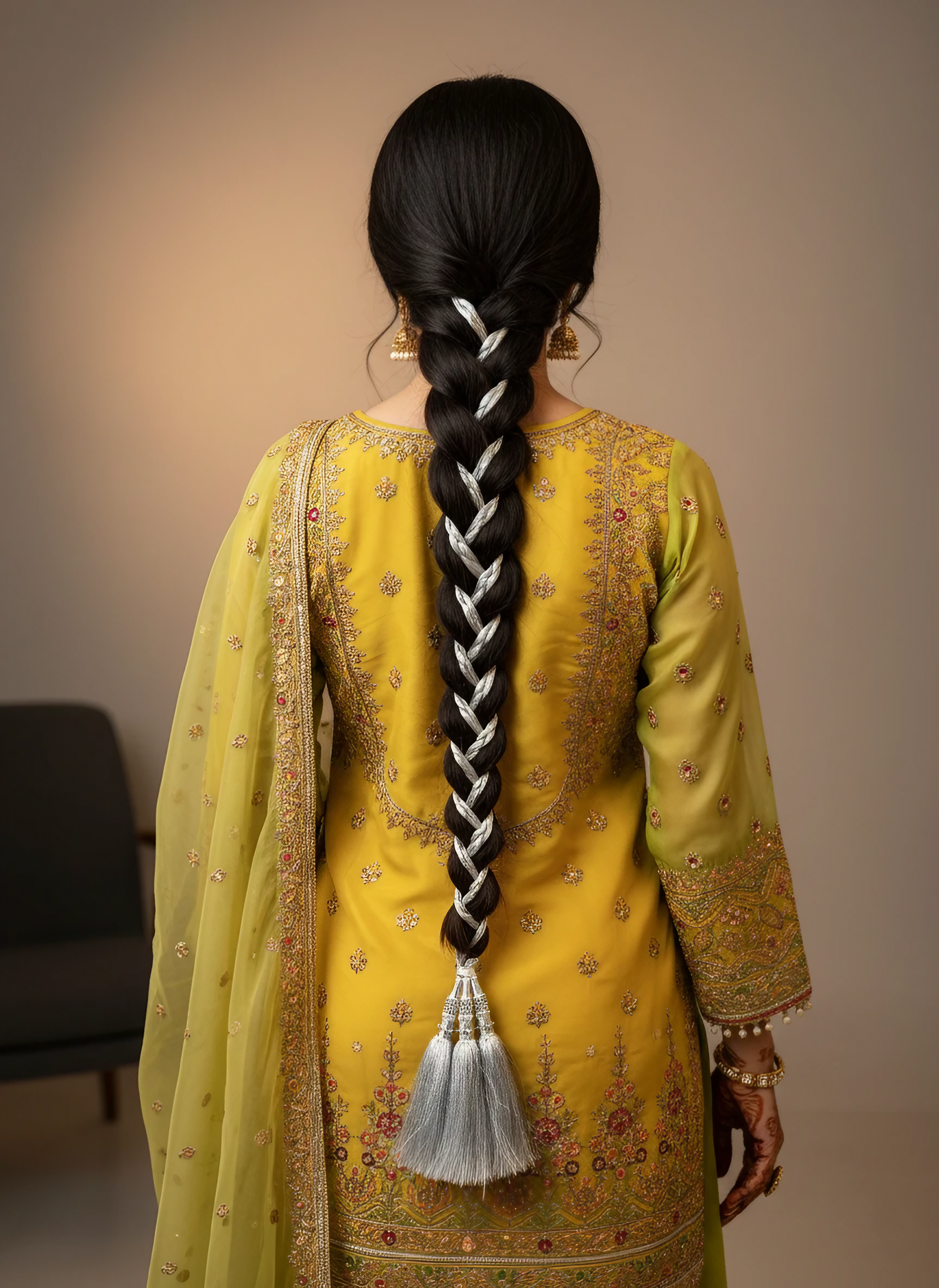 Silver White Braided Hair Paranda with Tassels