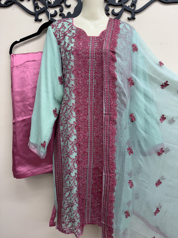 XL Beautiful 3-Piece Suit Pure Sheefon Embroidered