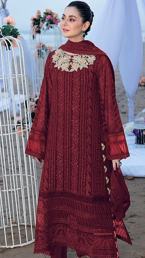 Chiffon Embroidered 3-Piece Suit – Designer-Inspired Look