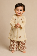 Baby Choice cream embroidered baby girls dobby lawn suit with brown printed palazzo in Canada.