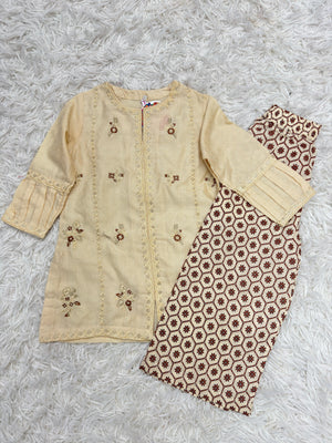 Baby Choice cream and brown embroidered girls lawn suit in Canada