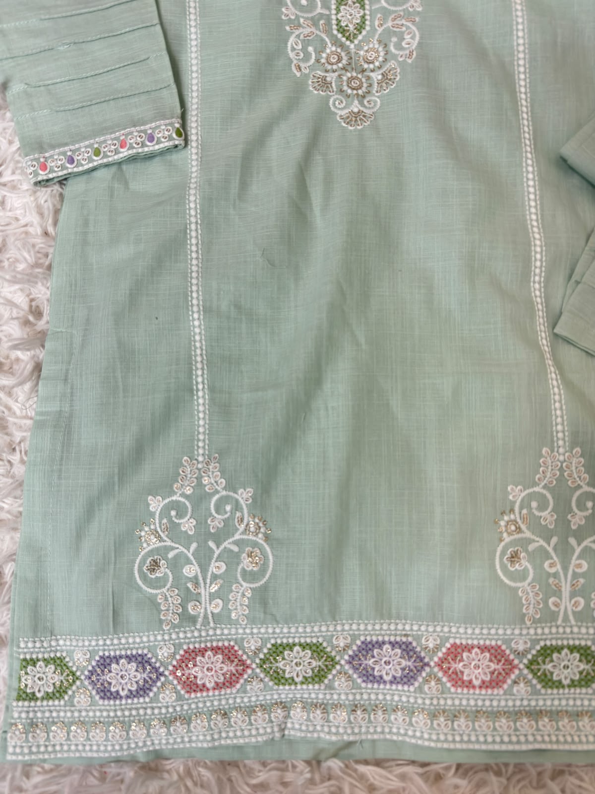 Baby Choice sage green embroidered girls suit from Maryam Qasim Boutique in Canada