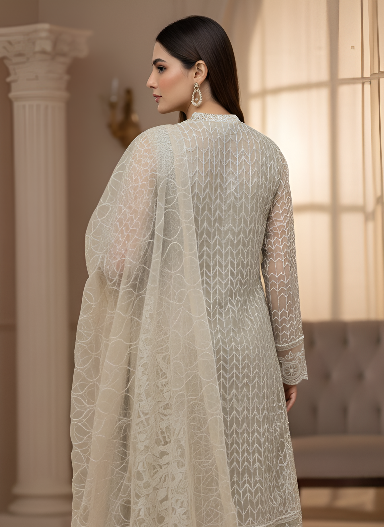 Luxury Pakistani Formal Net Embroidered 3 Piece Outfit