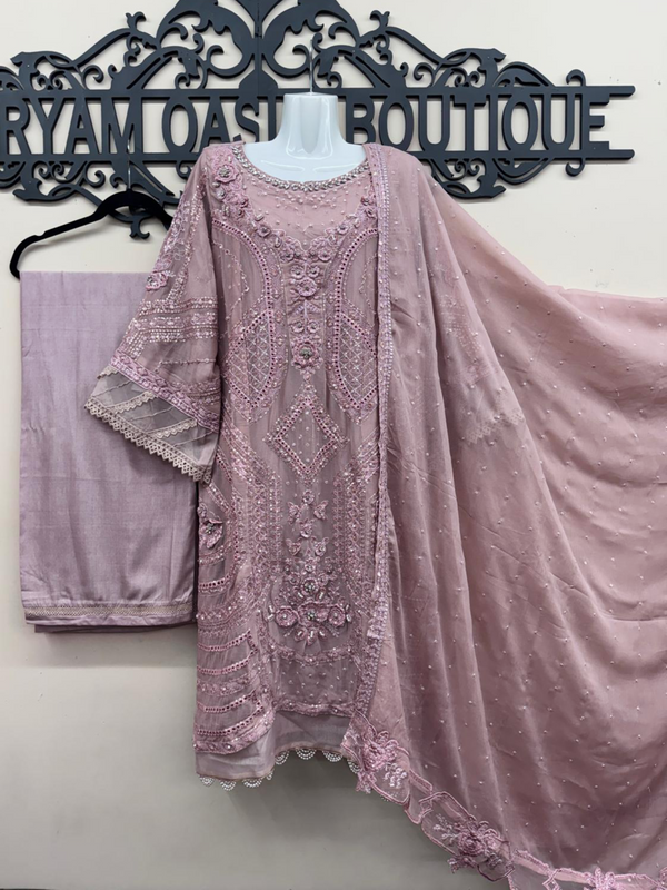 MariaB Inspired 3PC Luxury Embroidered Chiffon Dress